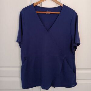 Jaanuu Women's Navy Blue Tulip Mock-Wrap Scrub Top Size 2X